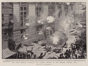 帝国オスマン銀行でのアルメニア人とトルコ兵の戦い 作： Charles J. Staniland