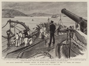 海軍の操縦、トーキー沖のHMSベンボウC艦隊のアンカーの重量を量る 作： Charles J. Staniland