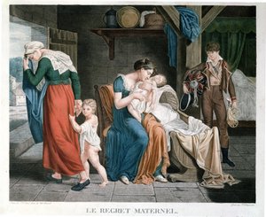 看護師の世話をした赤ちゃんの死、デレゴルグの彫刻（カラー彫刻） 作： Charles Jacques Lebel