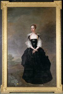 レースの袖が付いた黒いベルベットのドレスを着た、ダンダス家の一員である女性の肖像画 作： Charles Jervas
