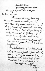 1870年6月8日、翌日に会う約束をする、彼の死の前日にガドの丘の場所から書かれたチャールズケントへの手紙 作： Charles John Huffam Dickens