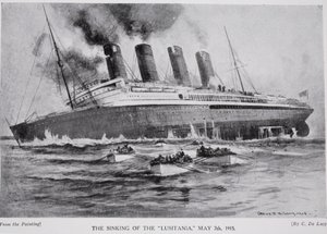 1915年5月7日、ルシタニアの沈没、「ハッチンソンのイギリス国民の物語」、1920年頃のイラスト