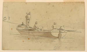 イタリアの湖での釣り船 作： Charles Joseph Hullmandel