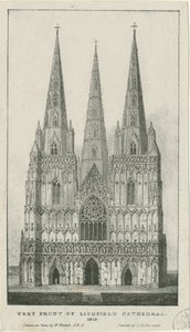 リッチフィールド大聖堂-ウェストフロント：彫刻、1819年 作： Charles Joseph Hullmandel