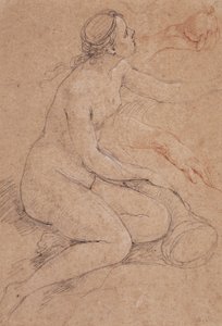 宝庫に寄りかかったニンフと、リンゴを持っている彼女の手の補助的な研究、 作： Charles Joseph Natoire