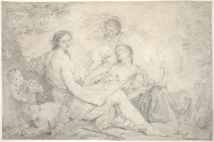 神話上の風景の中のヘスティア、1760年頃（ベラム上のグラファイト） 作： Charles Joseph Natoire