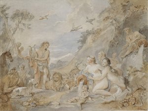 ニンフ、ドライアド、動物を魅了するオルフェウス、1757年。