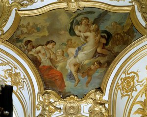 シャルル・ジョゼフ・ナトワール（Charles-Joseph Natoire）が描いた愛の天井画に天上で犯されたプシュケ（Psyche 作： Charles Joseph Natoire