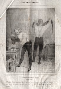 Les Plaisirs Parisiens: 夜の準備。 贅沢と悲惨。 呪われたペン！ インクが悪い…！ 作： Charles Joseph Traviès de Villers