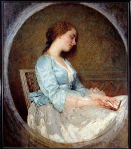 夢 本の上で眠る若い女性。チャールズ・チャップリン（1825-1891）による絵画 1857年 日1,06x0,92 m マルセイユ、Musee des Beaux Arts
