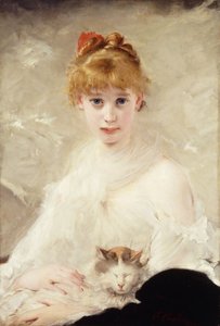 猫を持つ少女;若い猫の女の子、 作： Charles Joshua Chaplin