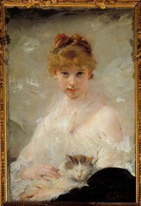 猫を連れた少女 チャールズ・チャップリン（1825-1891）の絵 19世紀 コンピエーニュ国立城博物館 作： Charles Joshua Chaplin