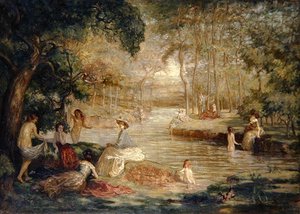 入浴者: 川沿いの女性の入浴者 作： Charles Julian Tharp