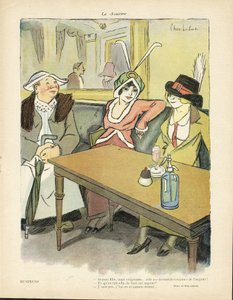 シャスラボーデ（1886-1941）のイラスト（ル・スマイル9号、27/02/13） - ビジネス - レストラン・カフェ, ファッション, 帽子 - キューピッド, 欲 - 女性 作： Charles Laborde