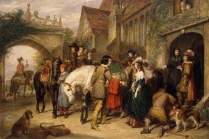 レーン大佐の家であるスタフォードシャーのベントレーからチャールズ2世の出発、 作： Charles Landseer