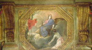 オテルドゥラリビエールの天井、プシュケの懇願するジュノのディテール、キャンバスに1653オイル 作： Charles Le Brun
