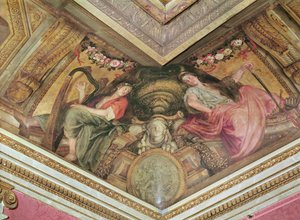 オテルドゥラベドゥラリビエールの天井：ポリムヒュムス美術館とメルポメネ、1653年 作： Charles Le Brun