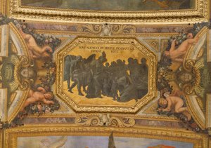 1662年の飢饉の際に人々を助けた、Galerie des Glacesの天井画 作： Charles Le Brun