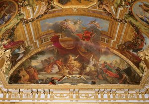 オランダは平和を受け入れ、1678年に神聖ローマ帝国とスペインから分離しました。Galeriedes Glacesの天井画 作： Charles Le Brun