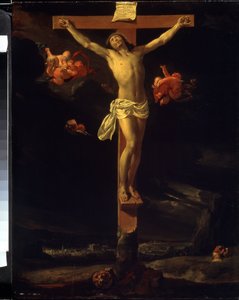 はりつけ（はりつけ）。 十字架上のラテン語の碑文を読むことができます ""His est iesus rex iudeorum" (これはユダヤ人の王、イエスです)。 シャルル ル ブラン (1619-1690) の絵画 作： Charles Le Brun