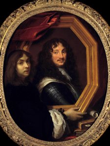 軍人の肖像を持つ画家（または自画像）の肖像 シャルル・ルブラン（ル・ブラン）（1619-1690）の絵画 17世紀 日。1,04x0,85 m ・軍人の肖像を持つ画家（または自画像）の肖像。シャルル・ルブランの絵画 作： Charles Le Brun