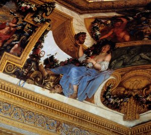 ミュゼの一人、喜劇と牧歌の守護者 タリー シャルル・ルブラン（ル・ブラン）（1619-1690）によるミュゼのサロンの絵画の詳細 17世紀 セーヌ・エ・マルヌ県ヴォー・ル・ヴィソムト城。 作： Charles Le Brun