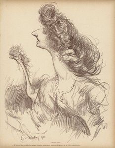 フランスの喜劇女優セシル・ソレルの風刺画（リトグラフ 作： Charles Leandre