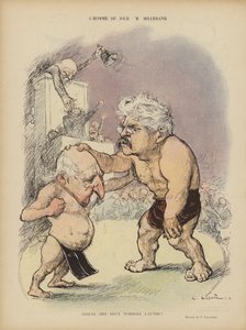 フランスの政治家、エミール・コームズとアレクサンドル・ミレランの風刺画。ル・リールのイラスト 作： Charles Leandre