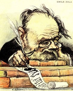 執筆中のエミール・ゾラ（1840-1902）の漫画、目に見えてインスピレーションに欠ける - シャルル・レアンドルによる "The Rire "の挿絵 作： Charles Leandre