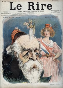 Eugene Henri Brisson (1835-1912), フランスの弁護士、ジャーナリスト、政治家 - マリアンヌがブレッソンの頭から赤い帽子を持ち上げ、その頭からすべての属性を持った女神アテナが現れたように見える - シャルル・レアンドル（1862-1934）による風刺画（『Le Rire』誌）。 作： Charles Leandre