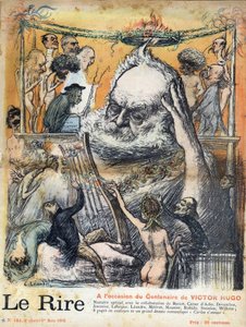 ヴィクトル・ユゴー生誕100周年を記念した1902年3月1日の新聞「Le rire」の第一面。Victor Hugo cartoon by Charles Leandre - Victor Hugo french writer, by Charles Leandre, front page of paper on march 1902 作： Charles Leandre