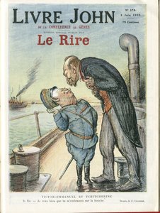 シャルル・レアンドル（1862-1934）のイラストを『Le Rire』誌の表紙に掲載（03/06/22） - イタリア, ソ連 - ヴィクトル・エマニュエル1世、グオルギー・ティッチェリン（1872-1936）。 作： Charles Leandre