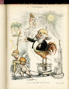 シャルル・ルアンドル（1862-1934）のイラスト（Le Rire, 22/10/04） - Un grand mariage - Marriage - Coq, Meyer Arthur - Animalisation 作： Charles Leandre