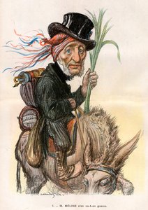 ジュール・メリーヌ（1838-1925）、フランスの政治家、農務大臣 - シャルル・レアンドル（1862-1934）による1902年4月12日付「Le Rire」紙の漫画 作： Charles Leandre