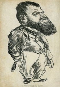 フランスの作家・コメディアン、ベルナール・ポール・ディット・トリスタン・ベルナール（1866-1947）の肖像。シャルル・レアンドル（1862-1934）による漫画、トリスタン・ベルナールの「パントルーシュと他の人の物語」に収録、パリの「Rire」プチ・コレクション 作： Charles Leandre