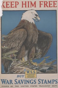 Keep Him Free, Buy War」は、米国財務省が発行する戦争記念切手です。 作： Charles Livingston Bull