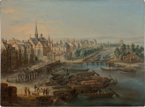 1730年代、パリのアーセナル、ポート・サン・ポール、ケ・デ・セレスタンの眺め。 作： Charles Léopold van Grevenbroeck