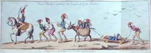 ジェームス・ギルレイ（1757-1815）がエッチングし、1803年にハンナ・ハンフリー社から出版された「グレートブリテンの征服に向けて行進するフランス人義勇兵」（手彩色のエッチング）