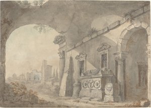 墓のあるローマ時代の遺跡 作： Charles Louis Clerisseau
