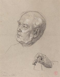 サイコロを投げる男の頭と手 作： Charles Louis Lucien Muller