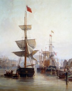 1855年ルーアンの港に停泊中の船 詳細シャルル・ルイ・モザン（1806-1862）による絵画 1855年 ルーアン、ボザール美術館 作： Charles Louis Mozin