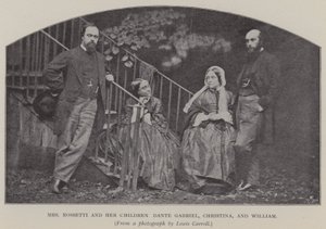 ロセッティ夫人と子供たち（ダンテ・ガブリエル、クリスティーナ、ウィリアム）（モノクロ写真 作： Charles Lutwidge Dodgson