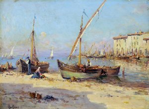 マルチーグの眺め。 チャールズ・マルフロイ (1862-1918) の絵画。 木に油彩。 薄暗い: 29.5x40cm。 必須の言及: コレクション財団は、マルセイユ、プロヴァンスを尊重します 作： Charles Malfroy