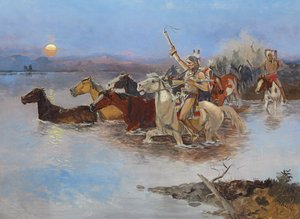 川を渡る、1895年頃 作： Charles Marion Russell