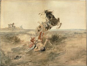 倒れたインドの戦士 作： Charles Marion Russell