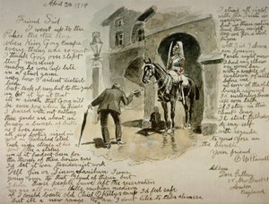イラスト入りの手紙、1914年4月20日（紙にペンとインク、ウォッシュ 作： Charles Marion Russell