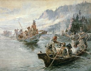 ルイス＆クラーク、コロンビア川下流へ 作： Charles Marion Russell