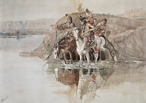 ネイティブ・アメリカンの「ウォー・パーティ」（水彩・紙 作： Charles Marion Russell