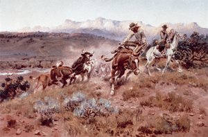 ムール貝でのラウンドアップ（油彩・キャンバス 作： Charles Marion Russell
