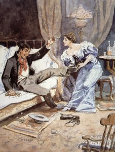 酔っぱらったカウボーイとサルーン・ガール 1898年頃 （水彩・紙 作： Charles Marion Russell